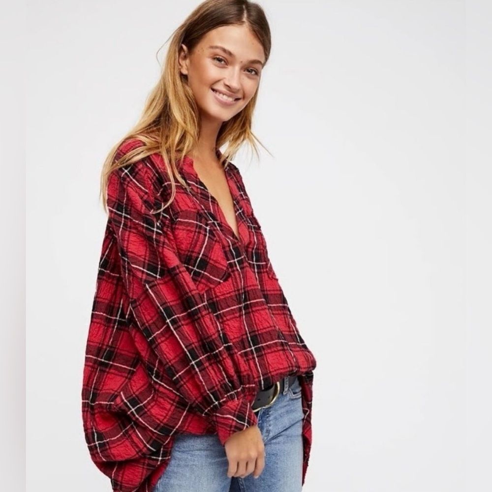 Free People Intimately "Wrapped In Flannel" Plaid Tunic Shirt boho grunge